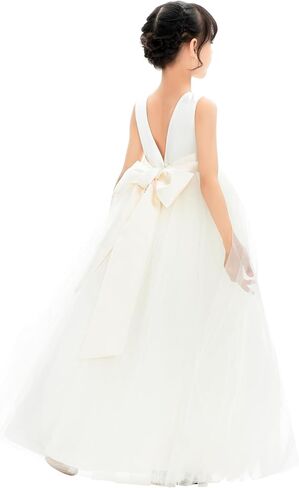 فستان فتاة الزهور من ekidsbridal على شكل حرف V من الخلف مرصع بأحجار الراين لحفلات تعميد الكنيسة PR123 in Kuwait