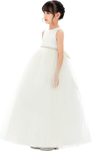 فستان فتاة الزهور من ekidsbridal على شكل حرف V من الخلف مرصع بأحجار الراين لحفلات تعميد الكنيسة PR123 in Kuwait