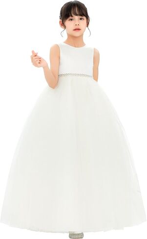 فستان فتاة الزهور من ekidsbridal على شكل حرف V من الخلف مرصع بأحجار الراين لحفلات تعميد الكنيسة PR123 in Kuwait