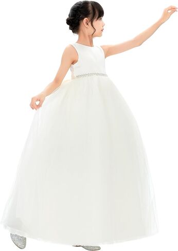 فستان فتاة الزهور من ekidsbridal على شكل حرف V من الخلف مرصع بأحجار الراين لحفلات تعميد الكنيسة PR123 in Kuwait