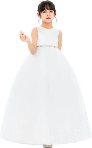 فستان فتاة الزهور من ekidsbridal على شكل حرف V من الخلف مرصع بأحجار الراين لحفلات تعميد الكنيسة PR123 in Kuwait