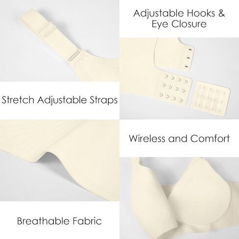 Bras for Women No Underwire Smooth Push Up Bras for Women Wireless Full Coverage Comfort T-Shirt Bra with Bra Extender in Kuwait
