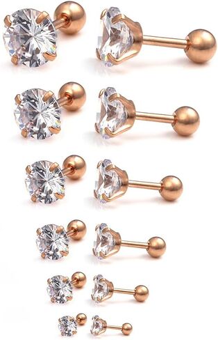 Ruifan 16G Stainless Steel Cubic Zirconia Tragus Earrings For Women Helix Earring Stud Body Jewelry Piercing Set 3-8mm 6Pairs in Saudi Arabia