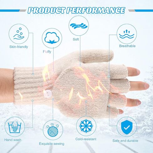 JaGely Winter Knitted Convertible Fingerless Gloves,3 Pairs Convertible Fingerless Gloves Knit Flip Fingerless Gloves Warm Fingerless Gloves Men Women for Cold Weather in Saudi Arabia