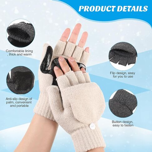 JaGely Winter Knitted Convertible Fingerless Gloves,3 Pairs Convertible Fingerless Gloves Knit Flip Fingerless Gloves Warm Fingerless Gloves Men Women for Cold Weather in Saudi Arabia