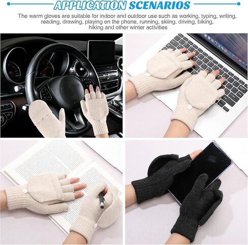 JaGely Winter Knitted Convertible Fingerless Gloves,3 Pairs Convertible Fingerless Gloves Knit Flip Fingerless Gloves Warm Fingerless Gloves Men Women for Cold Weather in Saudi Arabia