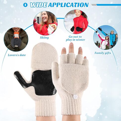 JaGely Winter Knitted Convertible Fingerless Gloves,3 Pairs Convertible Fingerless Gloves Knit Flip Fingerless Gloves Warm Fingerless Gloves Men Women for Cold Weather in Saudi Arabia