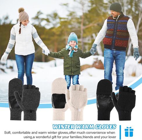 JaGely Winter Knitted Convertible Fingerless Gloves,3 Pairs Convertible Fingerless Gloves Knit Flip Fingerless Gloves Warm Fingerless Gloves Men Women for Cold Weather in Saudi Arabia