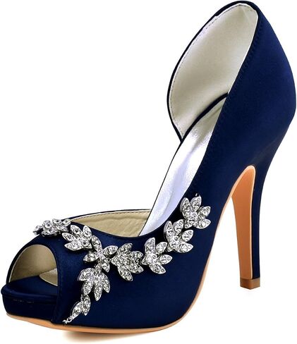 ELEGANTPARK Wedding Shoes for Bride High Heel Platform Bridal Shoes Rhinestones Wedding Heels for Women Pumps Satin Evening Party Prom Dress Shoes in Saudi Arabia