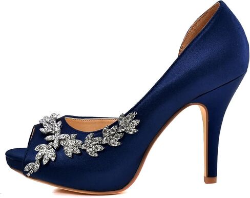 ELEGANTPARK Wedding Shoes for Bride High Heel Platform Bridal Shoes Rhinestones Wedding Heels for Women Pumps Satin Evening Party Prom Dress Shoes in Saudi Arabia
