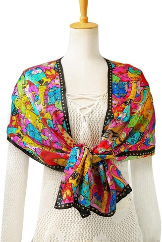 HeyToo Womens 100% Real Silk Scarf Long Satin Floral Artists Painting Fashion Scarves Sunscreen Shawls in Saudi Arabia