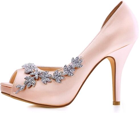 ELEGANTPARK Wedding Shoes for Bride High Heel Platform Bridal Shoes Rhinestones Wedding Heels for Women Pumps Satin Evening Party Prom Dress Shoes in Saudi Arabia