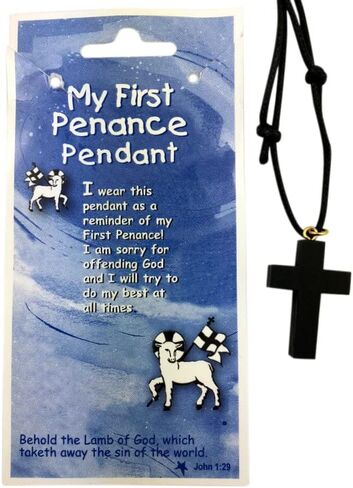 Boys First Penance Black Wooden Cross Pendant on Adjustable Rope Cord, 14 Inch in Saudi Arabia