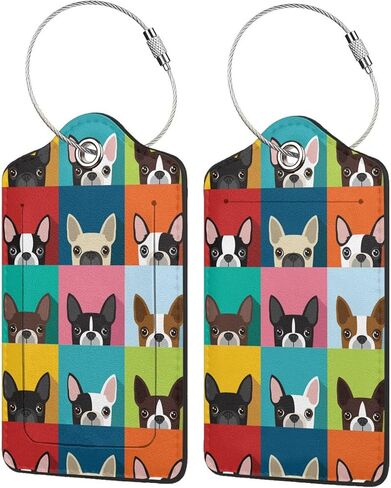 BLOCIT 2 عبوة من علامات الأمتعة مع غطاء للخصوصية - حلقة من الفولاذ المقاوم للصدأ، بطاقة عنوان - حقيبة سفر لطيفة لحقائب السفر للنساء والرجال والأطفال والبنات (رأس كلاب بوسطن ترير) in Kuwait