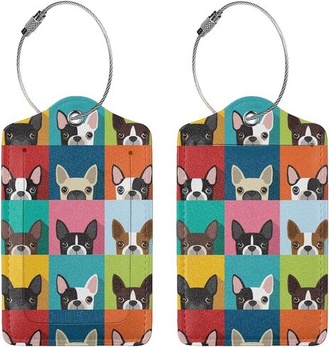 BLOCIT 2 عبوة من علامات الأمتعة مع غطاء للخصوصية - حلقة من الفولاذ المقاوم للصدأ، بطاقة عنوان - حقيبة سفر لطيفة لحقائب السفر للنساء والرجال والأطفال والبنات (رأس كلاب بوسطن ترير) in Kuwait