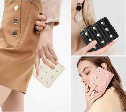 Mokoze Small Womens Wallet, Cute Wallet with Flower Pattern and Zipper Pocket PU Leather Bifold Wallet for Travel, Shopping, Gift Giving and Daily Use (Off White) in Kuwait