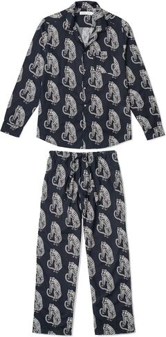 طقم بيجامة رجالي طويل من Desmond & Dempsey (طبعة نمر سانسيندو أسود/كريمي) in Kuwait