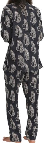 طقم بيجامة رجالي طويل من Desmond & Dempsey (طبعة نمر سانسيندو أسود/كريمي) in Kuwait