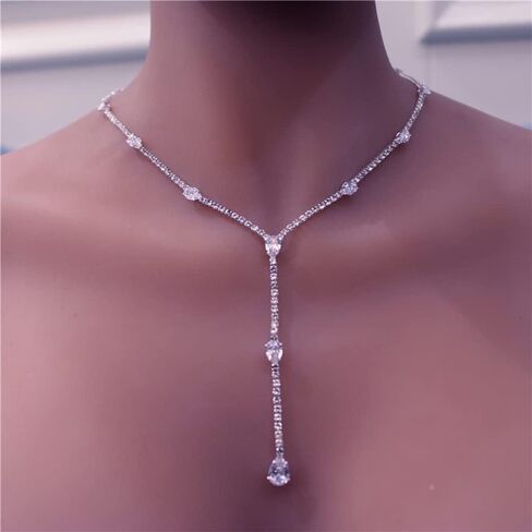 Xerling Rhinestones Tennis Chain Necklaces for Women Bling Crystal Zircon Pendant Choker Necklaces for Wedding Prom Dainty Statement Y-Necklaces for Brides in Saudi Arabia