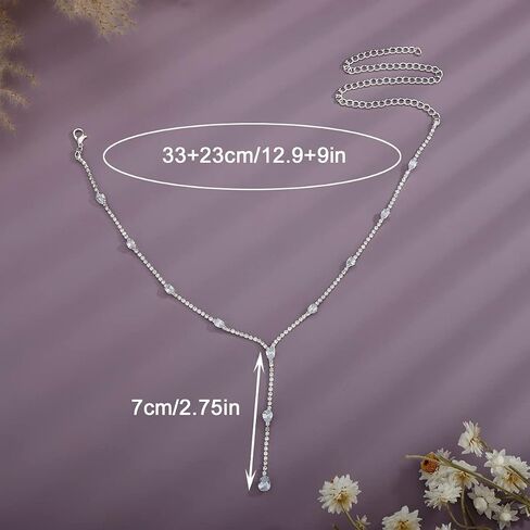 Xerling Rhinestones Tennis Chain Necklaces for Women Bling Crystal Zircon Pendant Choker Necklaces for Wedding Prom Dainty Statement Y-Necklaces for Brides in Saudi Arabia