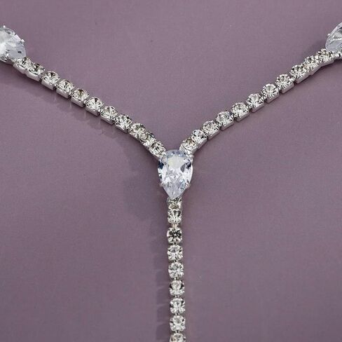 Xerling Rhinestones Tennis Chain Necklaces for Women Bling Crystal Zircon Pendant Choker Necklaces for Wedding Prom Dainty Statement Y-Necklaces for Brides in Saudi Arabia