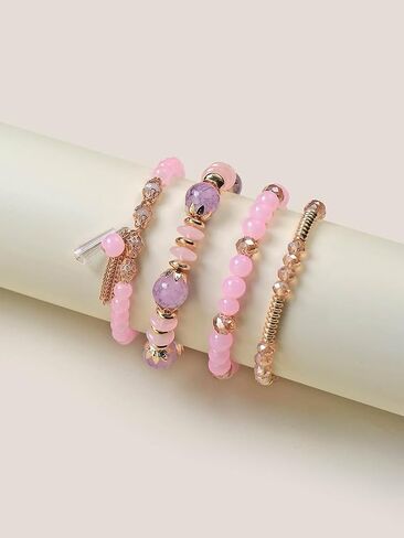 Bohemian Stackable Bracelets for Women Girls Gold Beaded Stretch Charm Bracelets Set Crystal Elastic Multilayer Colorful Charm Bangles Bracelets Summer Beach Multicolor Statement Jewelry in Saudi Arabia