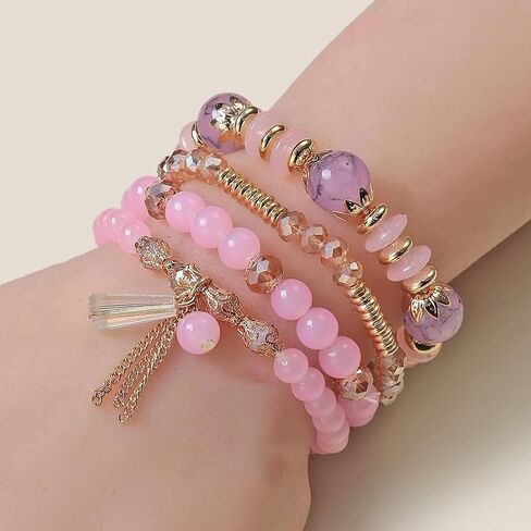 Bohemian Stackable Bracelets for Women Girls Gold Beaded Stretch Charm Bracelets Set Crystal Elastic Multilayer Colorful Charm Bangles Bracelets Summer Beach Multicolor Statement Jewelry in Saudi Arabia