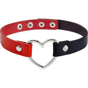 American Trends Vintage PU Leather Choker Necklace Love Heart Adjustable Goth Choker Gothic Punk Choker PU Necklace Soft Collar Chain for Women Girls