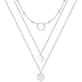 قلادة FLYOW متعددة الطبقات من الفضة الإسترليني S925 ثلاثية الطبقات وسلسلة طويلة وقلادة أنيقة للنساء in Kuwait