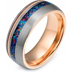 خاتم زفاف Vulca Tungsten، سلسلة جيتار أو ترصيع خشب/أوبال للرجال والنساء، خاتم زفاف ذهبي وردي/ذهبي/أسود/فضي 4 مم 8 مم مناسب بشكل مريح للزوجين