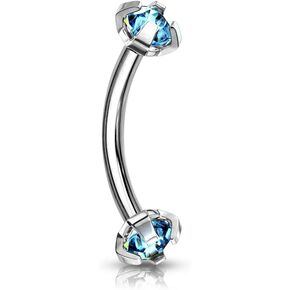 Pierced Owl - 16GA Stainless Steel Internally Threaded Prong Set CZ Crystal Ends Cartilage Helix Rook Eyebrow Curved Barbell