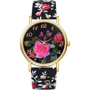 JewelryWe Womens Floral Canvas Watches: Analog Quartz Easy Read Simple Big Dial Flower Wristwatch in Kuwait