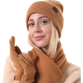 Women's Winter Warm Beanie Wool Scarf Touch Screen Gloves Set Thickened Casual Men's Hat in Saudi Arabia