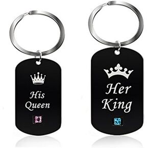yaozeio His Queen Her King Keychain His & Hers Matching Set King Queen Couple Key Ring