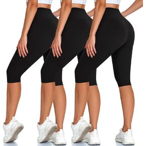 Hi Clasmix 3 Pack Women's Knee Length Leggings-High Waisted Capri Pants Biker Shorts for Women Yoga Workout Shorts Summer
