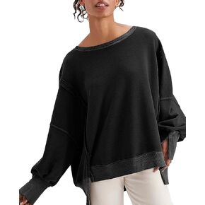 GUNEST Womens Oversized Sweatshirts Crew Neck Long Sleeve Hoodies Casual Slit Sloucthy 2023 Trendy Pullover Clothes