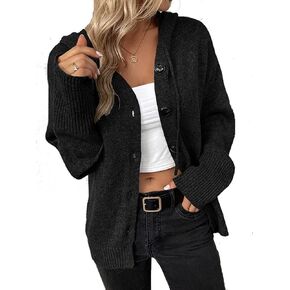 Women Winter Zipper Long Sleeve Open Front Knit Cardigan Slouchy Drawstring Hooded Sweater Coat Outwear in Saudi Arabia