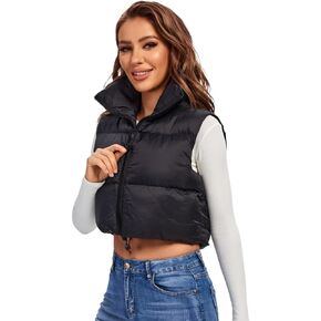 Cegerne Women's Spring Crop Puffer Vest Lightweight Sleeveless Warm Outerwear High Neck Zipper Vest Padded Gilet