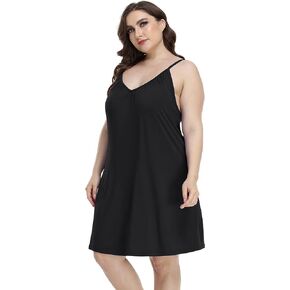 goodmansam Women's Plus Size Nightgown Full Slip Sleepwear V Neck Adjustable Spaghetti Strap Sleep Dress Sexy Nightdress