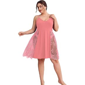 ثوب نوم نسائي قصير من WDIRARA مقاس كبير مزين بالدانتيل بدون ظهر، قميص نوم مثير، قميص نوم كامي in Kuwait