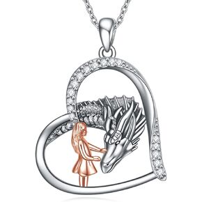 YAFEINI Horse Dragon Wolf and Girl Necklace Sterling Silver Horse Dragon Wolf Pendant Necklaces Jewelry for Women in Saudi Arabia