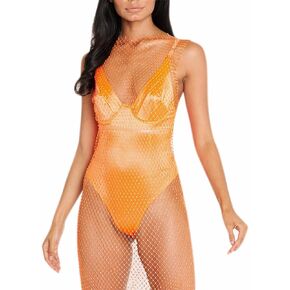 Women’s Sparkly Rhinestone Bikini Dress Sexy Sheer Mesh Sleeveless Swimsuit Cover Up Swimwear for Beach Pool Clubwear
