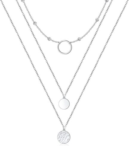 قلادة FLYOW متعددة الطبقات من الفضة الإسترليني S925 ثلاثية الطبقات وسلسلة طويلة وقلادة أنيقة للنساء in Kuwait