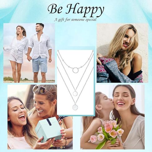 قلادة FLYOW متعددة الطبقات من الفضة الإسترليني S925 ثلاثية الطبقات وسلسلة طويلة وقلادة أنيقة للنساء in Kuwait