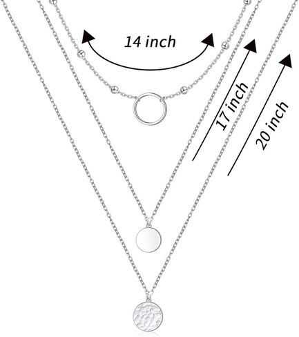 قلادة FLYOW متعددة الطبقات من الفضة الإسترليني S925 ثلاثية الطبقات وسلسلة طويلة وقلادة أنيقة للنساء in Kuwait