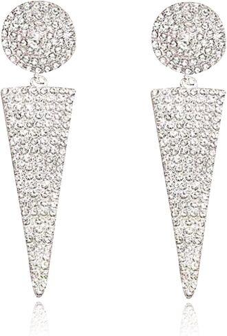 KaFu Simple Big Triangle Crystal Bridal Chandelier Drop Dangle Earrings Elegant Rhinestone Bridal Dangling Studs Earring Wedding Jewelry Gift for Women Girls in Saudi Arabia