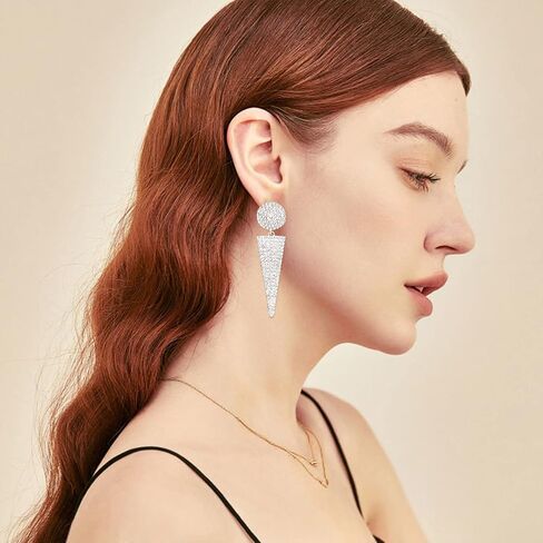 KaFu Simple Big Triangle Crystal Bridal Chandelier Drop Dangle Earrings Elegant Rhinestone Bridal Dangling Studs Earring Wedding Jewelry Gift for Women Girls in Saudi Arabia