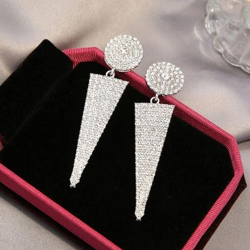 KaFu Simple Big Triangle Crystal Bridal Chandelier Drop Dangle Earrings Elegant Rhinestone Bridal Dangling Studs Earring Wedding Jewelry Gift for Women Girls in Saudi Arabia