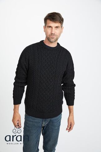 سترة Carraig Donn للرجال من Aran سترة صوف ميرينو 100% بلوفر صياد السمك برقبة دائرية in Kuwait