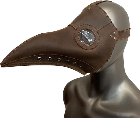 Hide & Play, Adjustable Plague Mask Handmade from Full Grain Leather - Costumes Dress for Men & Women - Ideal for Cosplay, Halloween, Performances, Films, Shows & Concerts - Bourbon Brown in Kuwait